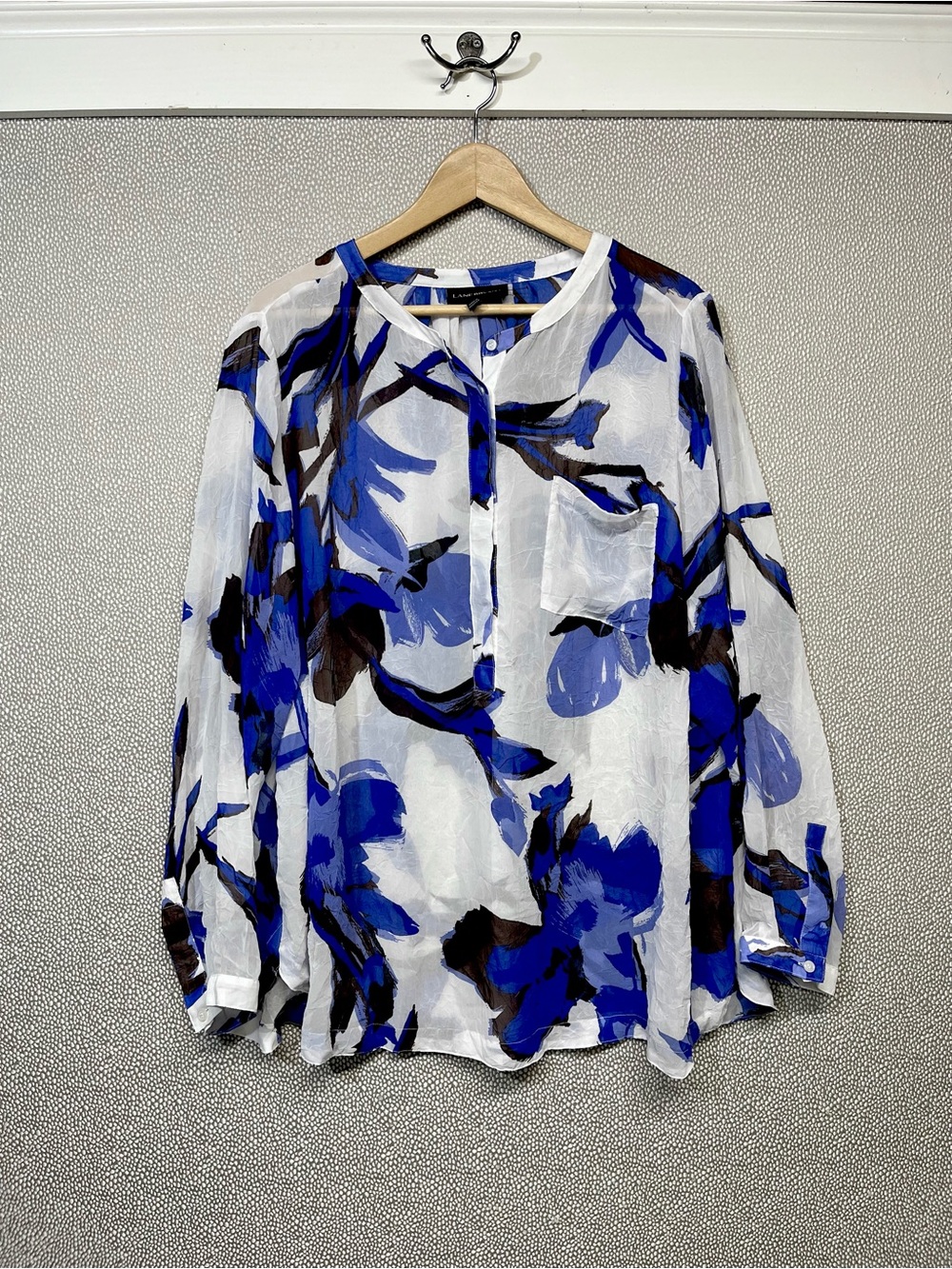 🆕 18/20 Lane Bryant Lightweight White, Blue & Brown Floral Blouse NWOT